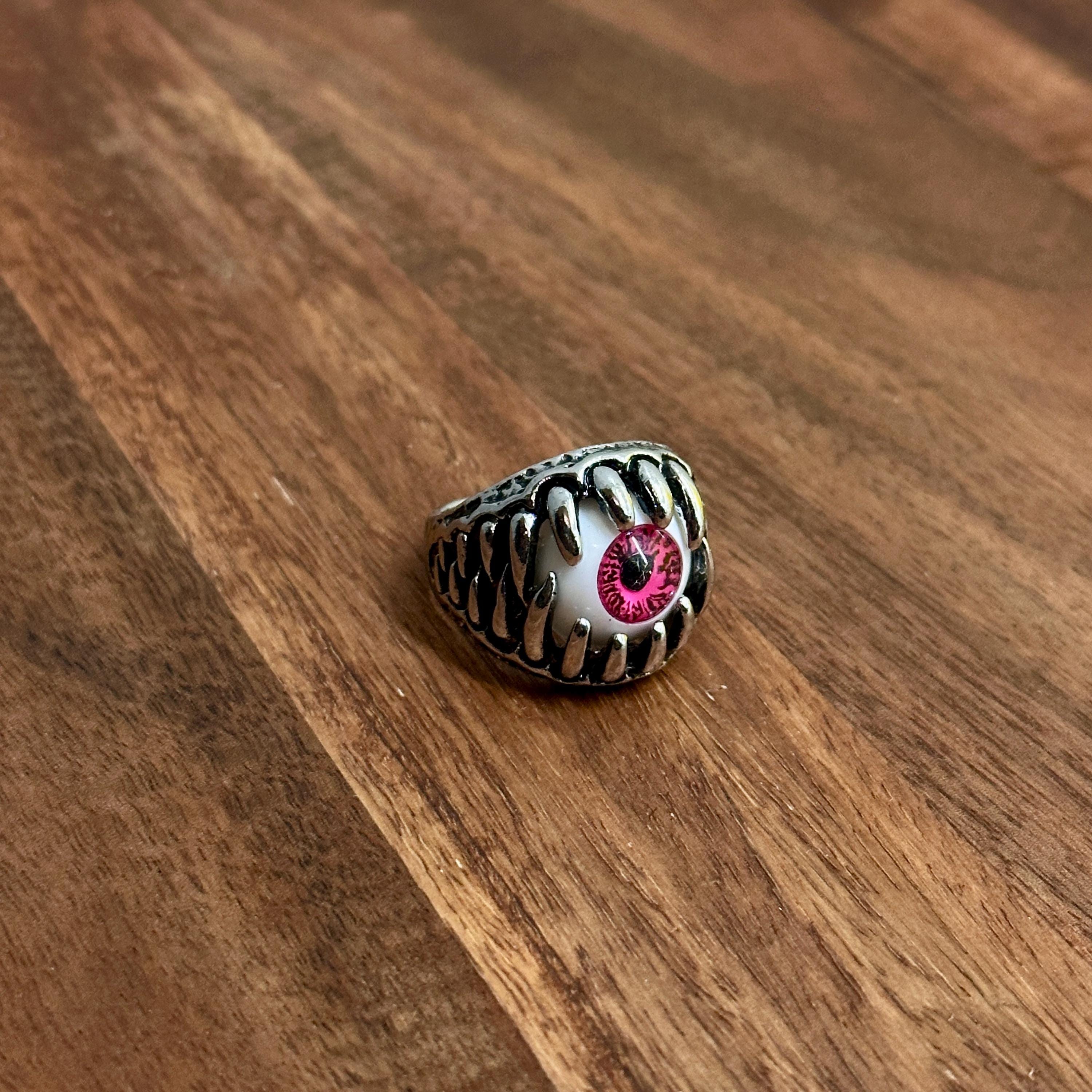 Novelty Party Horror Eyeball Teeth Ring Dark Silver Tone - Size X