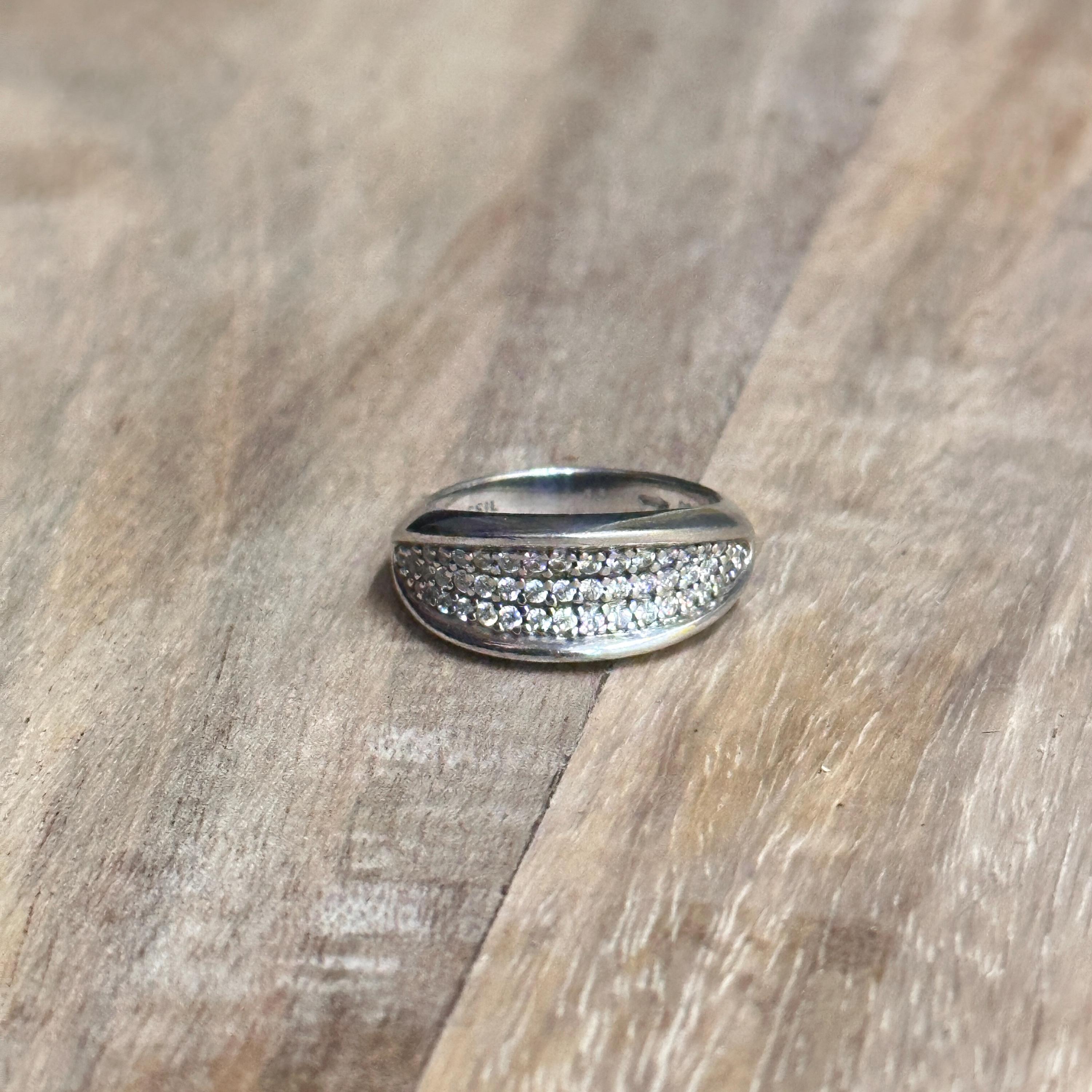 Vintage Fossil 925 Sterling Silver Diamante Statement Ring Band - Size K 1/2