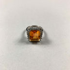 Vintage Unique 925 Sterling Silver Padparadscha Quartz & White Topaz Ring - P