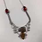Vintage Unique Costume Jasper Stone & Garnet Necklace