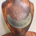 Vintage Unique Chunky Ethnic Aztec Tribal Patterned Half Moon Disc Necklace