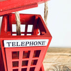 Red Wooden Telephone Bird Box Vintage Style Hanging Bird Feeder 20cm