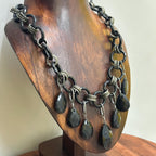 Vintage Chunky Ethnic Black Teardrop Pendant Tribal Beaded Necklace