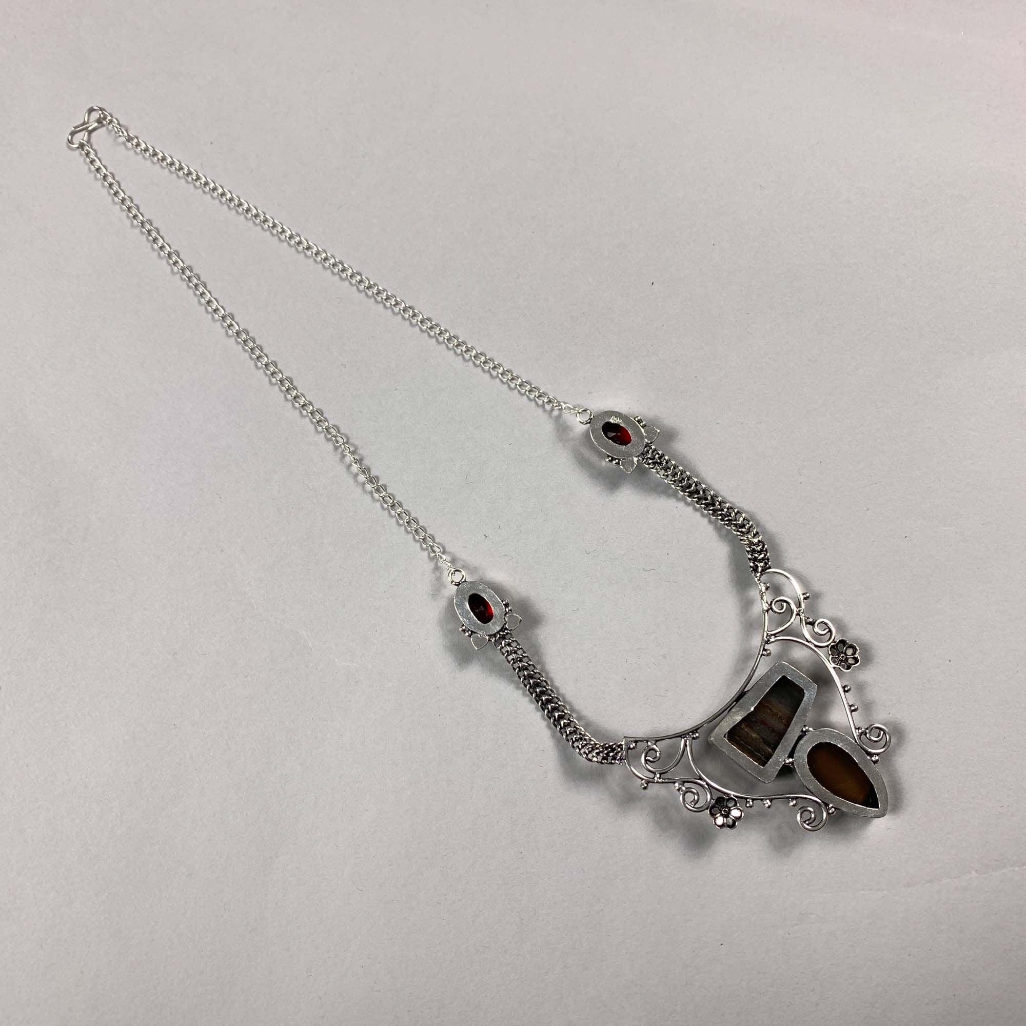 Vintage Unique Costume Jasper Stone & Garnet Necklace
