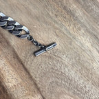 Vintage Rare Diesel Solid Silver Leather Curb Chain Bracelet Silver Wings Biker Grunge Gift