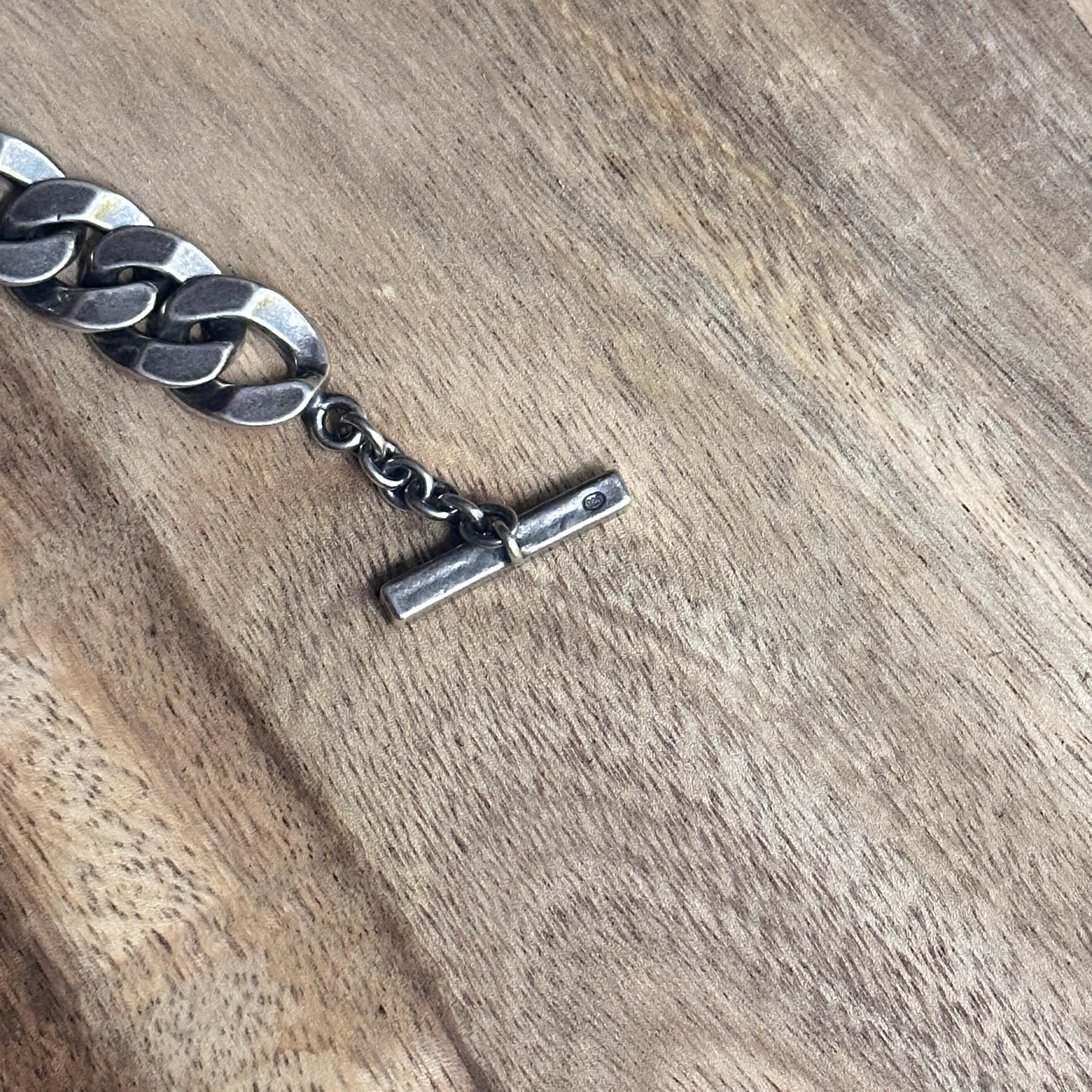 Vintage Rare Diesel Solid Silver Leather Curb Chain Bracelet Silver Wings Biker Grunge Gift