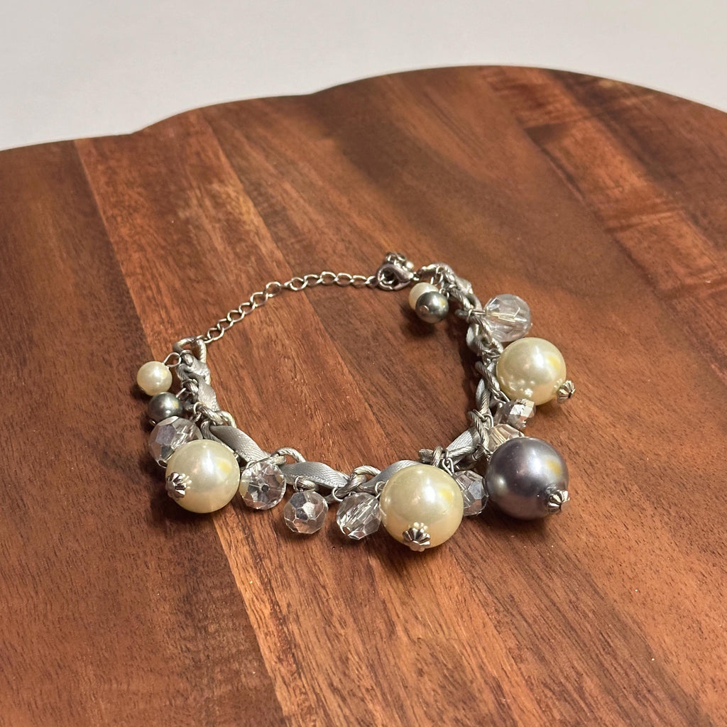 Vintage Unique Oversized Pearl Diamante Bracelet Woven Charms Gift