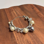 Vintage Unique Oversized Pearl Diamante Bracelet Woven Charms Gift