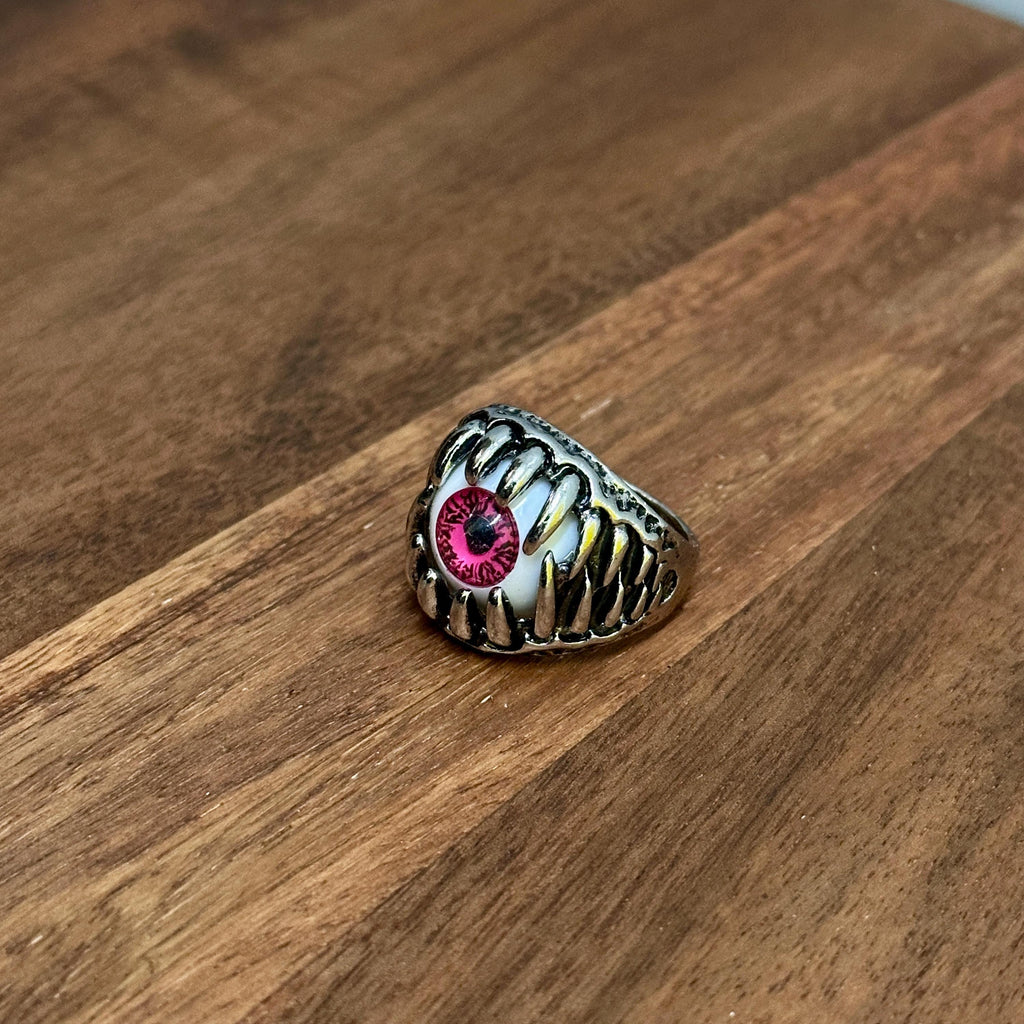 Novelty Party Horror Eyeball Teeth Ring Dark Silver Tone - Size X