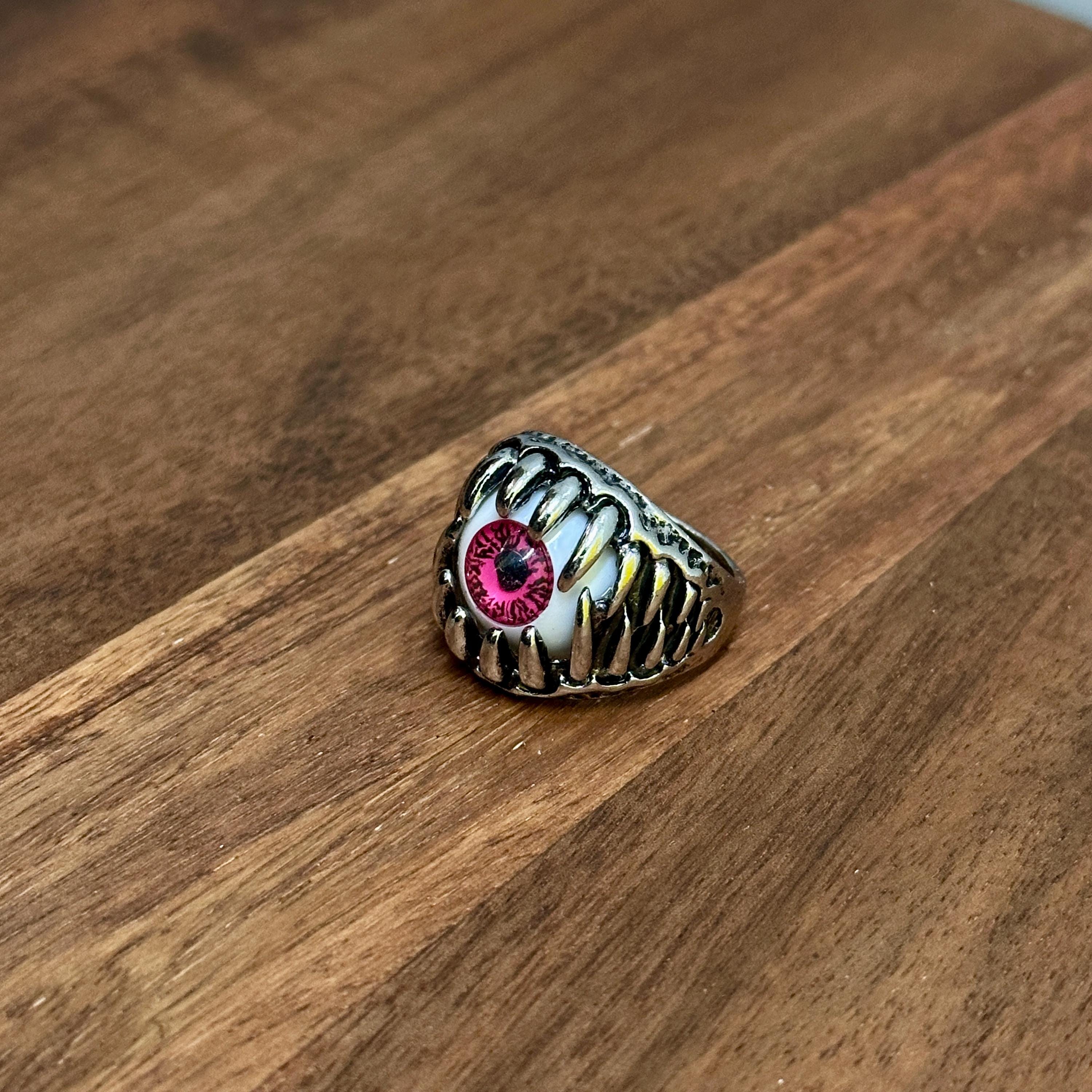 Novelty Party Horror Eyeball Teeth Ring Dark Silver Tone - Size X