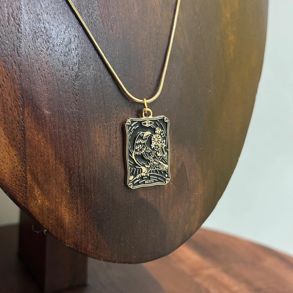 Retro Death Tarot Card Pendant Necklace Gold Tone Snake Chain Lucky Gift