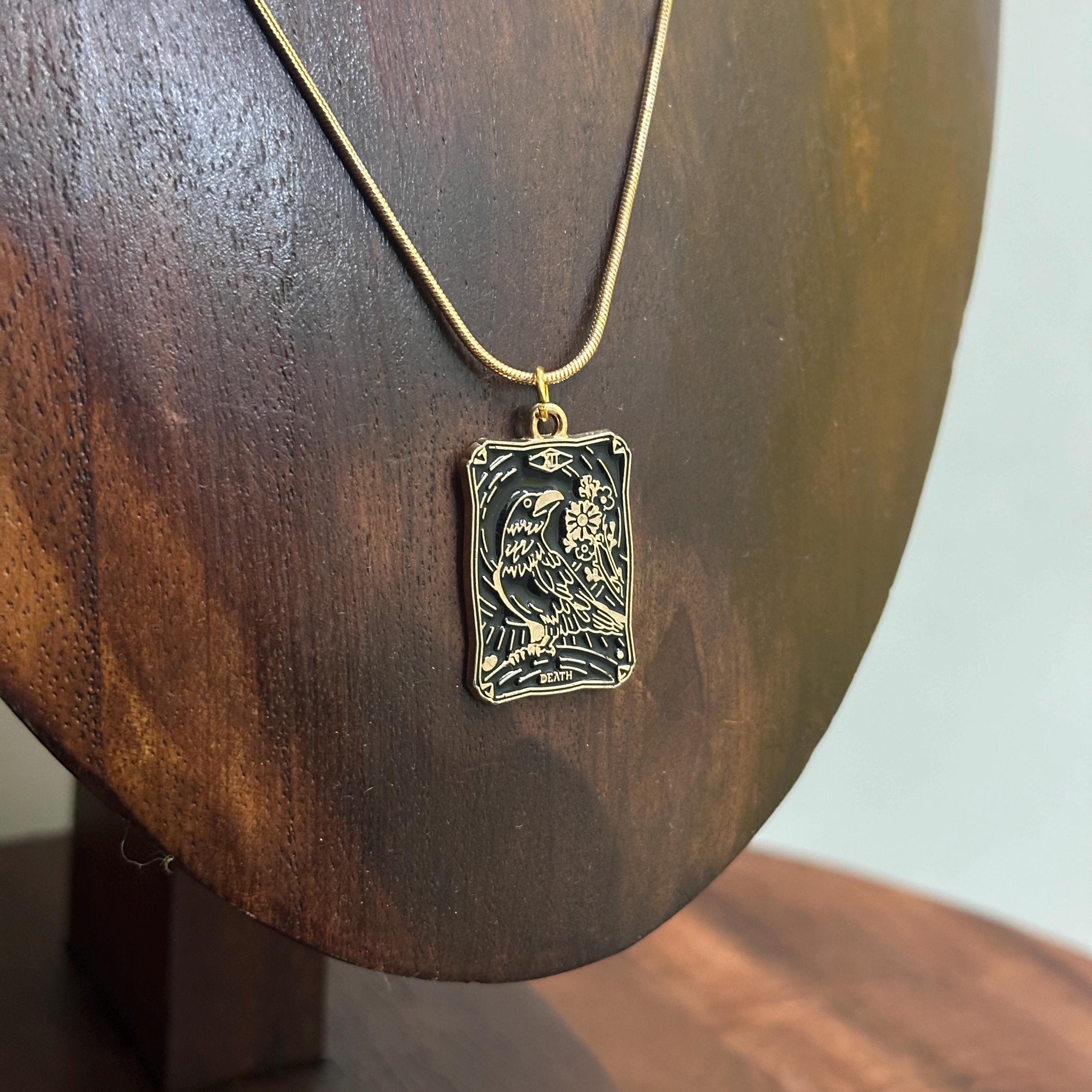 Retro Death Tarot Card Pendant Necklace Gold Tone Snake Chain Lucky Gift