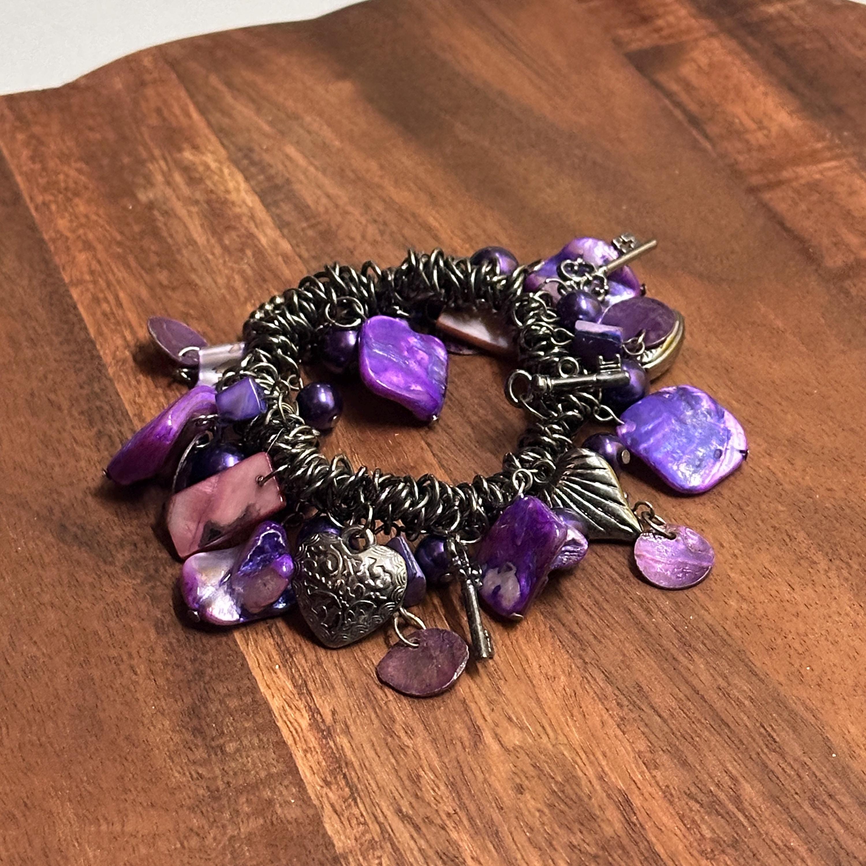 Vintage Deep Purple Chunky Stretch Charm Bracelet Unique Gift