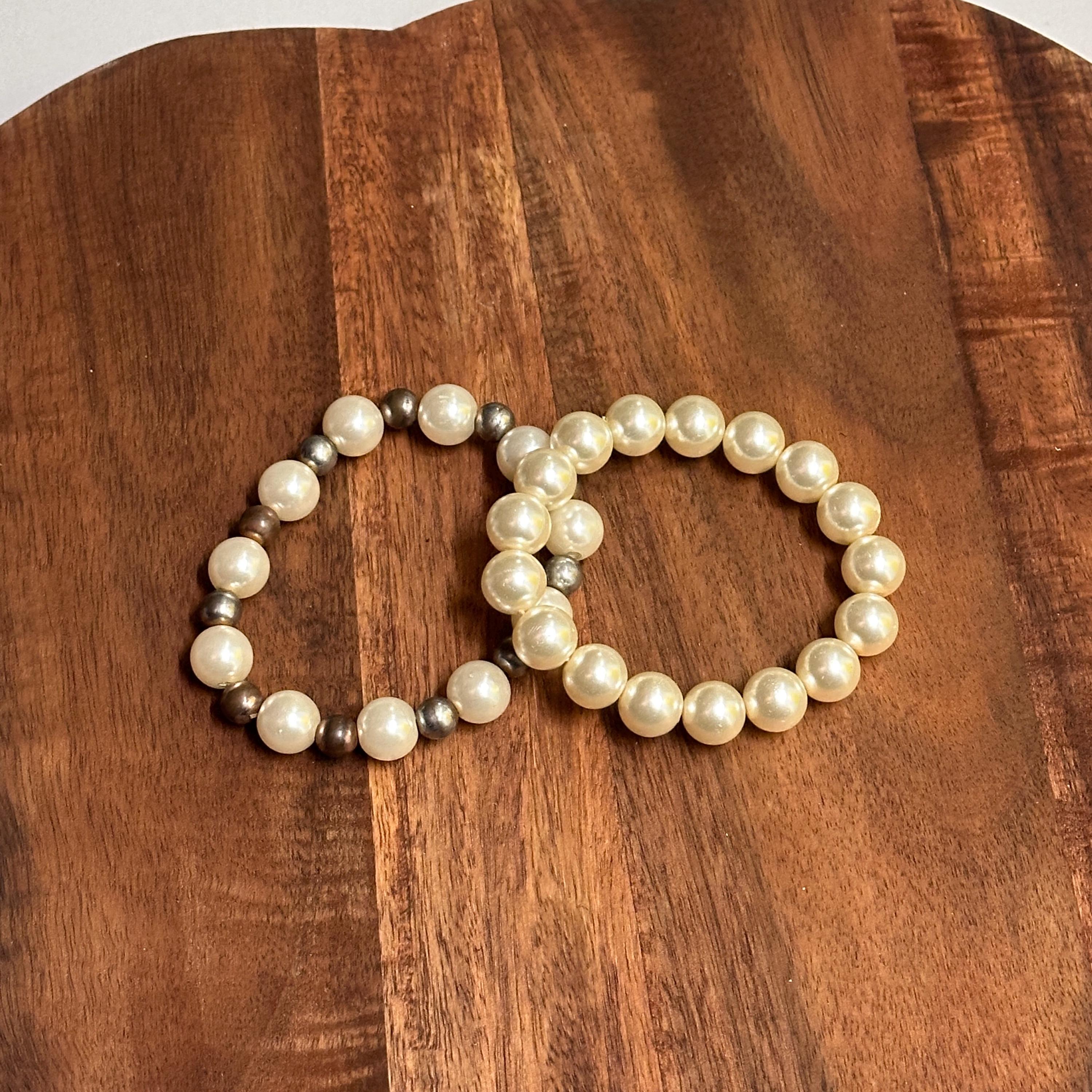 Vintage Classic Pearl 2 Pieces Bracelet Collection Bundle Unique Gift