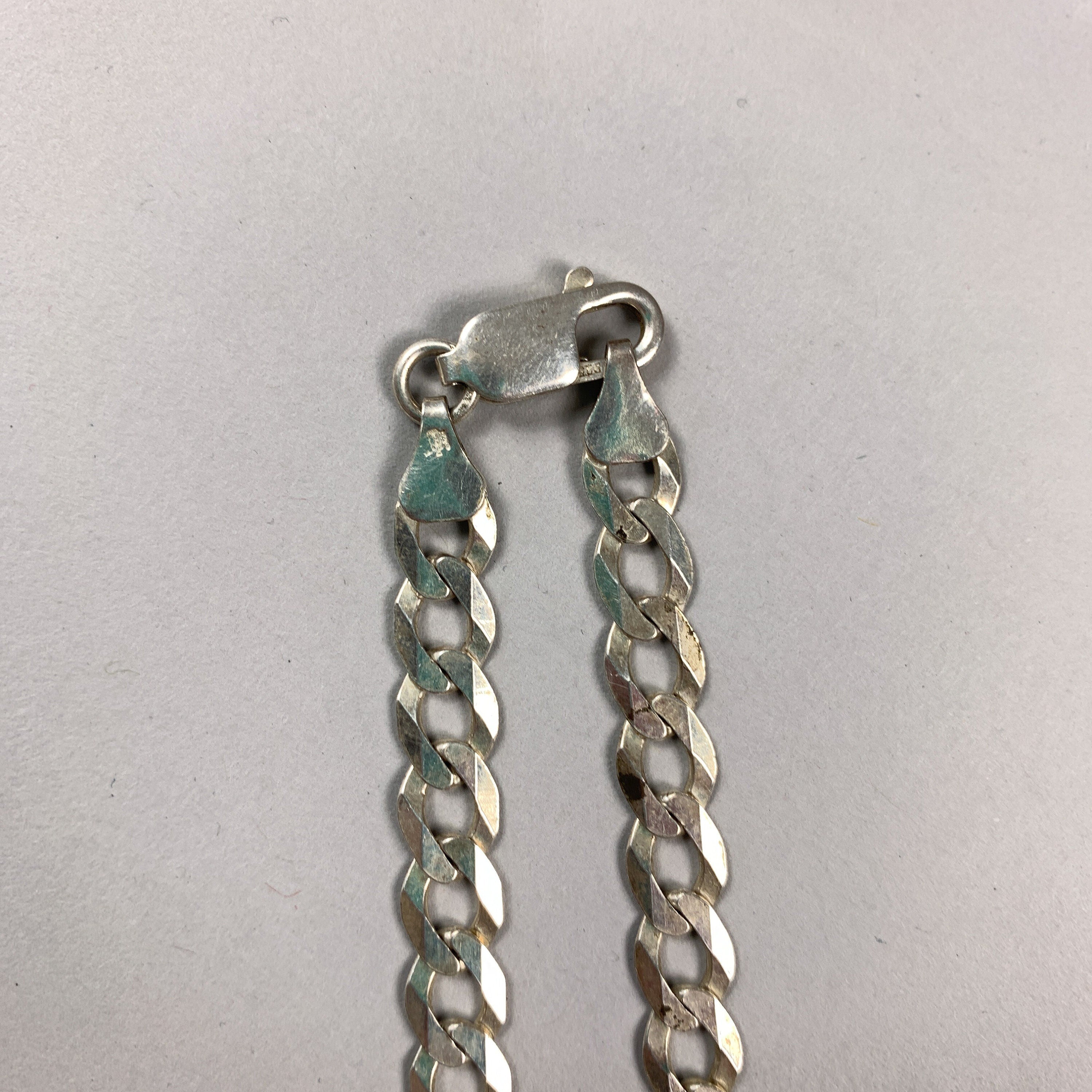Vintage 925 Sterling Solid Silver Chunky Choker Flat Link Chain Necklace 50cm