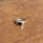 Vintage Classic Square 925 Solid Silver Deep Blue Gemstone Ring - Size O