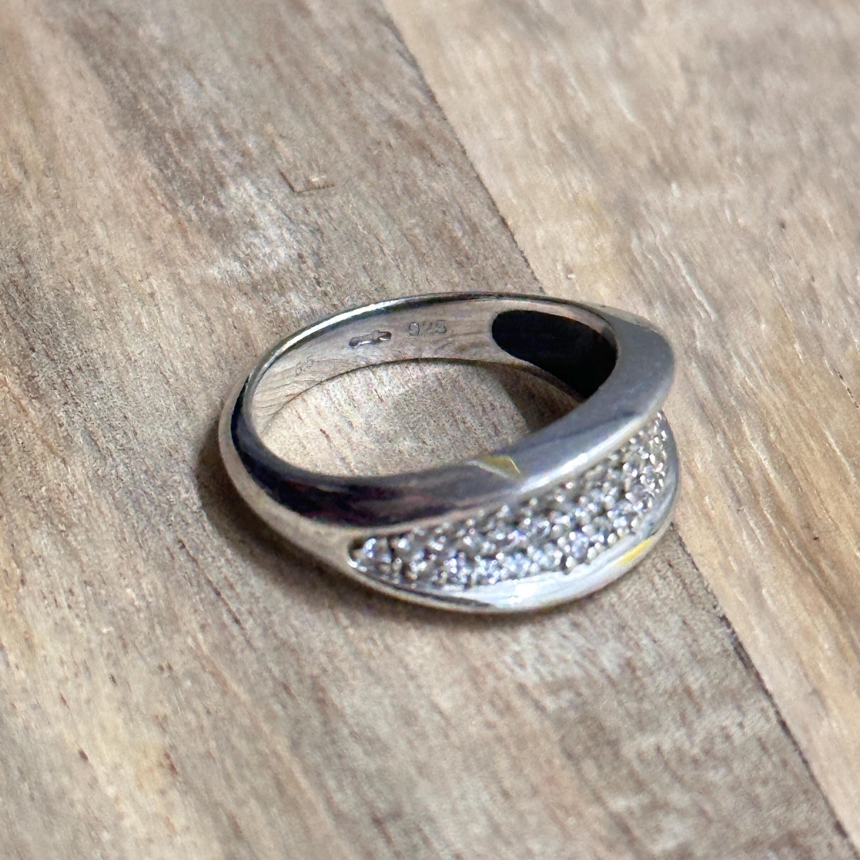 Vintage Fossil 925 Sterling Silver Diamante Statement Ring Band - Size K 1/2