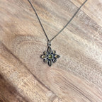 Vintage Mid-Century Silver Flower Pendant Necklace Green Gem 925 Sterling Silver Gift