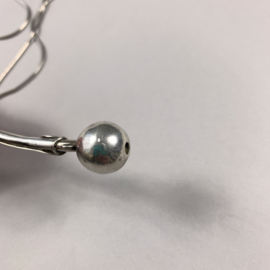 Vintage Unique Feather & Ball 925 Sterling Silver Long Garnet Pendant Necklace Boho Hippie Lucky Tri