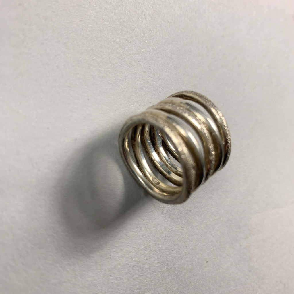Vintage Unique 925 Sterling Solid Silver Multi Band Textured Ring - Size L 1/2