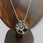 Vintage Tree Of Life Pendant Necklace Silver Tone Clear Gems Unique Gift