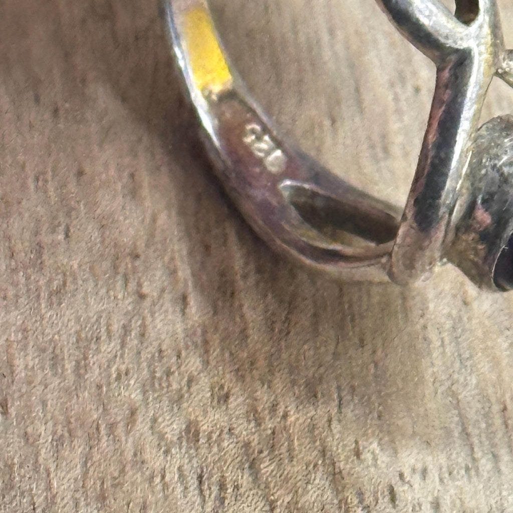 Vintage Unique 925 Silver Purple Gemstone Ring Gift- Size L