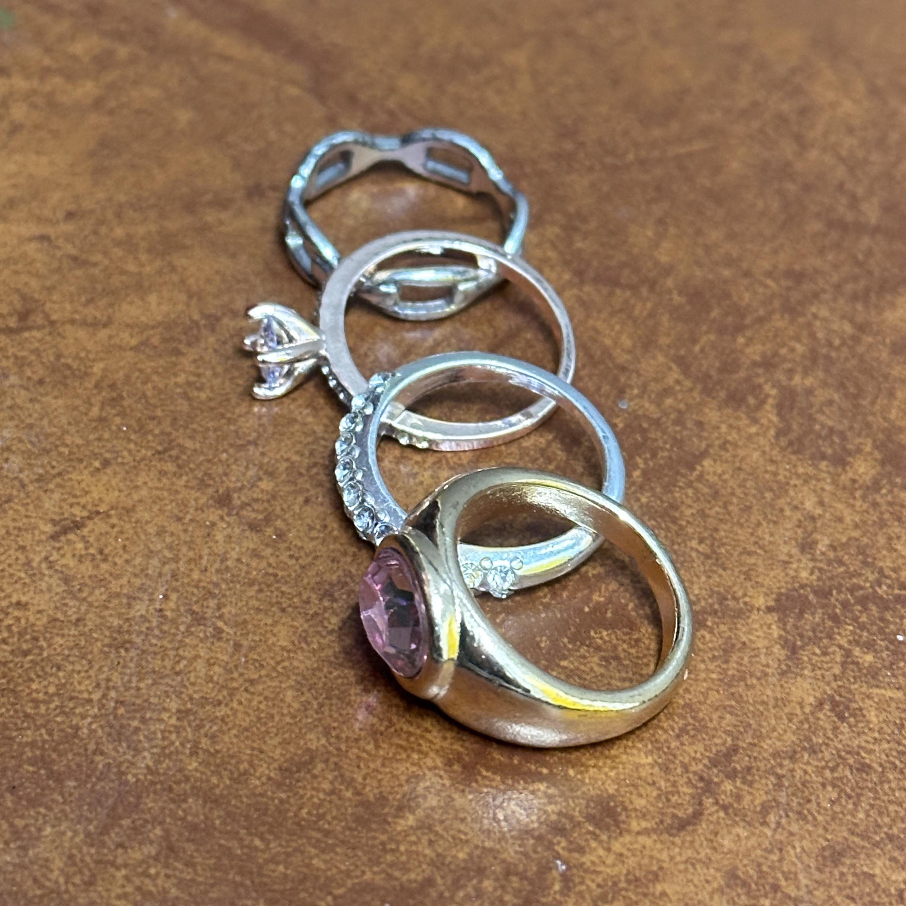 Vintage Stackable Gemstone Ring Collection Party Costume Jewellery 4 Pieces - Size Q 1/2