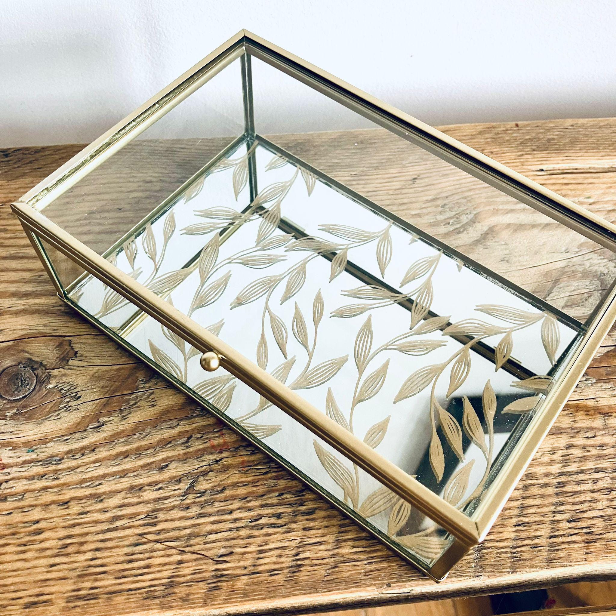 Vintage Style Medium Ornate Glass Floral Jewellery Trinket Storage Box Gift 21cm