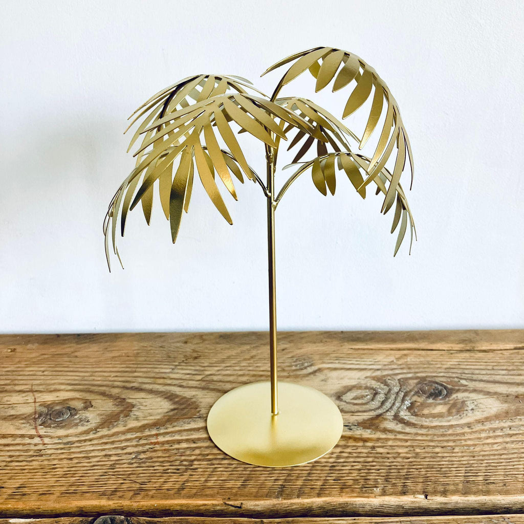 Retro 80s Inspired Gold Metal Palm Tree Desk Ornament Homeware Gift 16.5cm