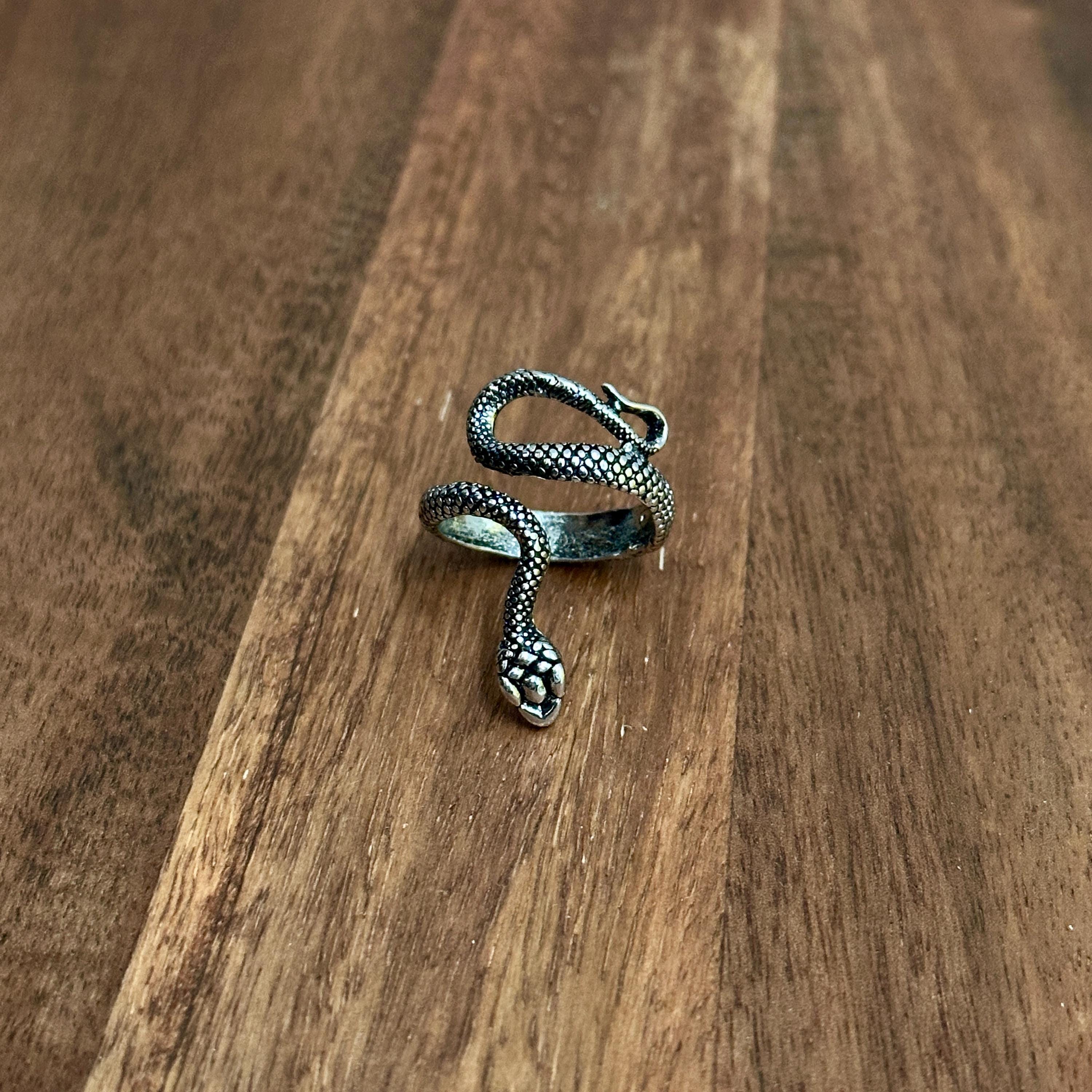 Unique Intricate Gothic Snake Ring Silver Tone Adjustable - Size K