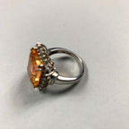 Vintage Unique 925 Sterling Silver Padparadscha Quartz & White Topaz Ring - P