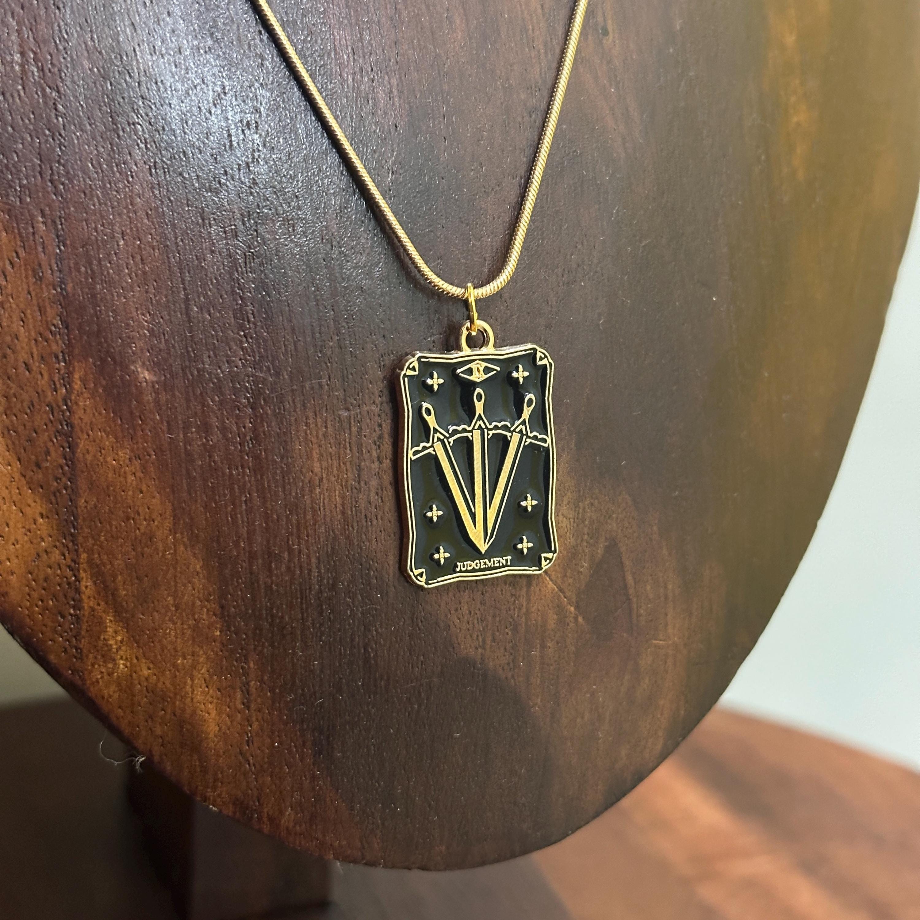 Retro Judgement Tarot Card Pendant Necklace Gold Tone Snake Chain Lucky Gift