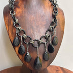 Vintage Chunky Ethnic Black Teardrop Pendant Tribal Beaded Necklace