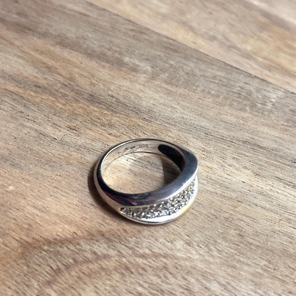 Vintage Fossil 925 Sterling Silver Diamante Statement Ring Band - Size K 1/2