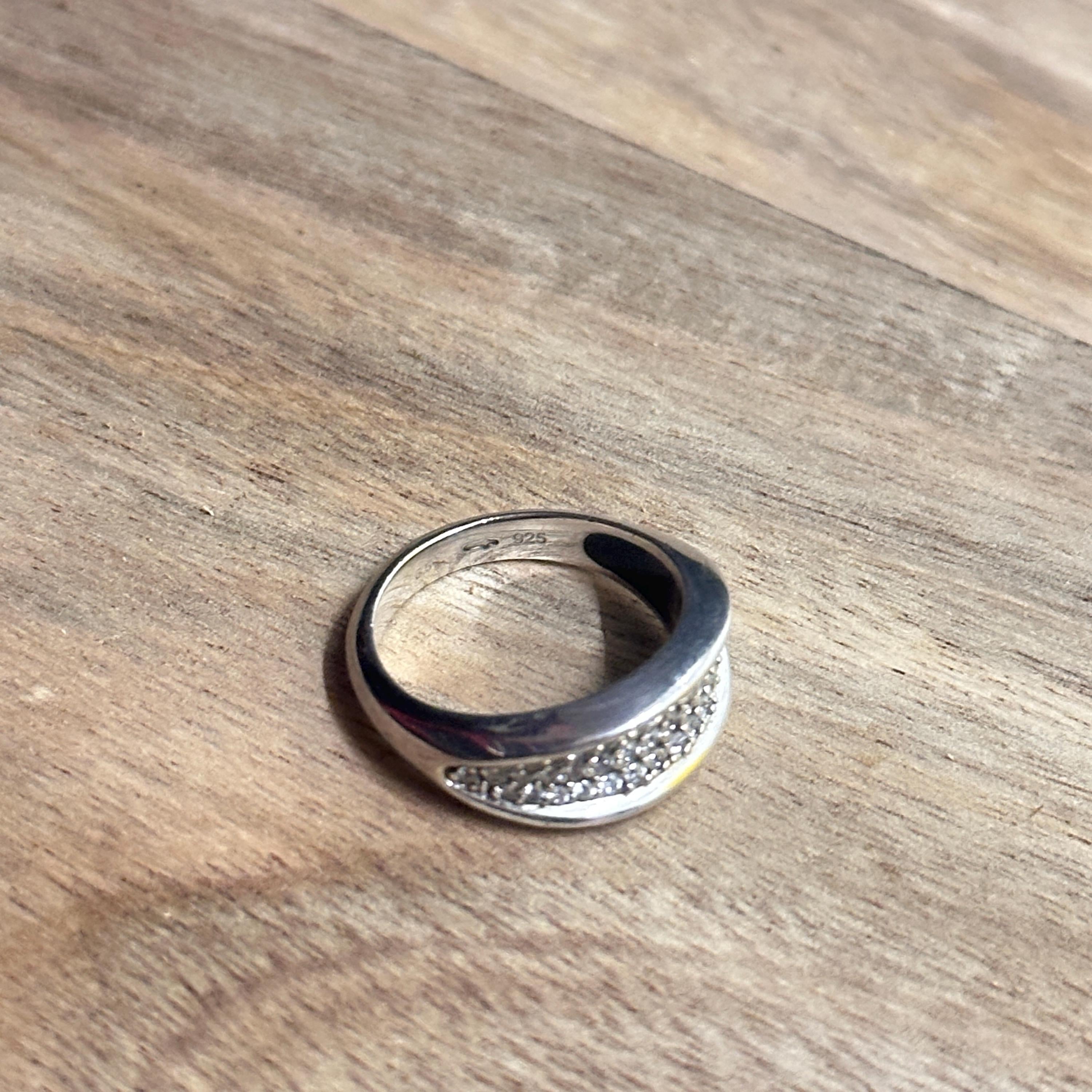 Vintage Fossil 925 Sterling Silver Diamante Statement Ring Band - Size K 1/2