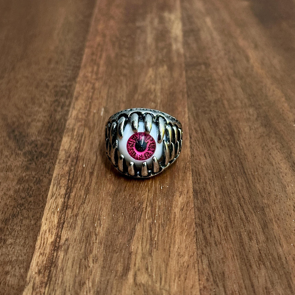 Novelty Party Horror Eyeball Teeth Ring Dark Silver Tone - Size X