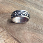 Vintage Tribal 925 Sterling Silver Abstract Ring Gothic Spinner Unisex - Size T 1/2