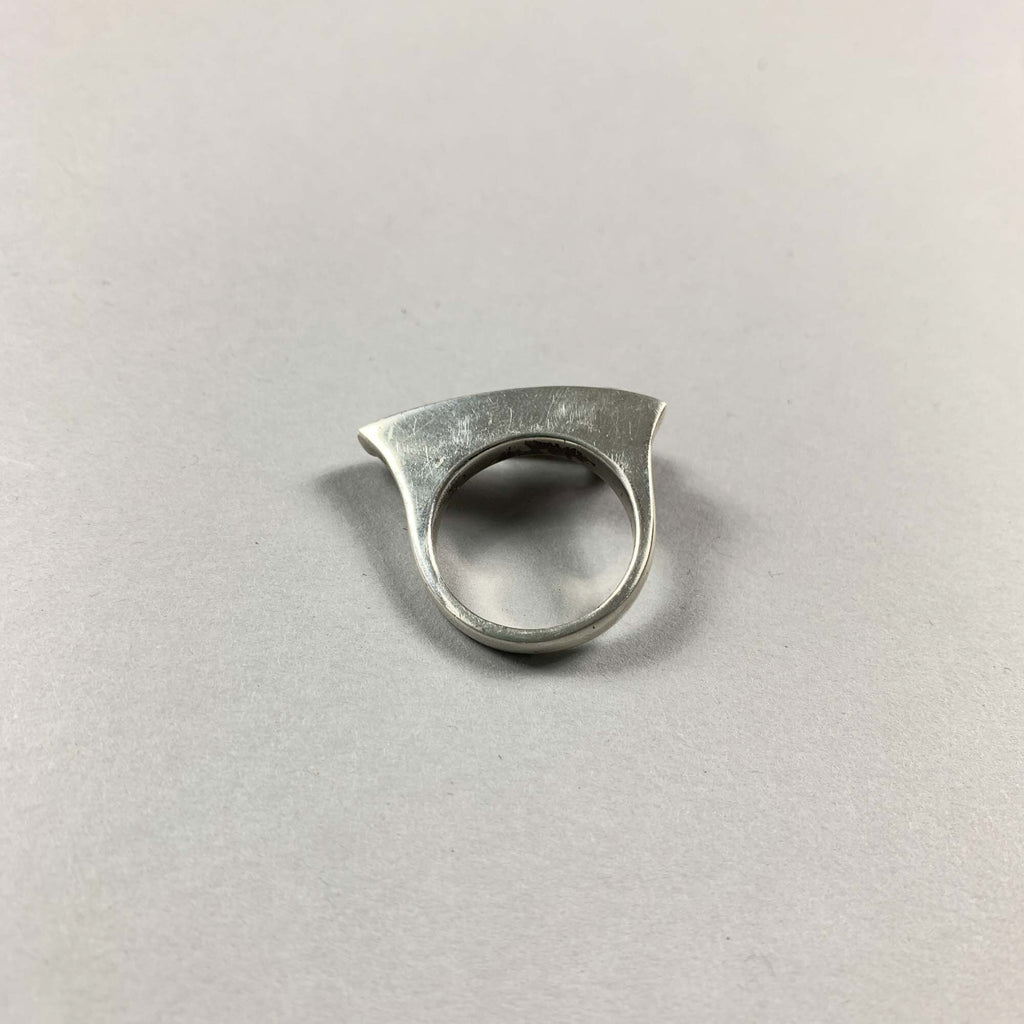 Vintage Rare Unique 925 Sterling Silver Amethyst Geometric Minimalist Style Heavy Ring Gift - Size Q
