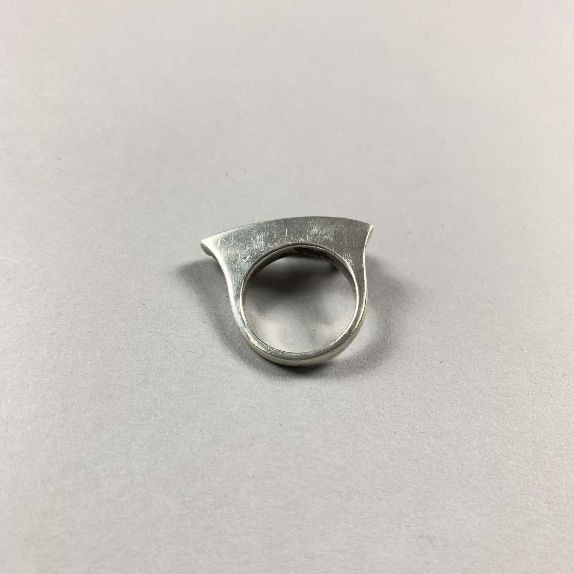 Vintage Rare Unique 925 Sterling Silver Amethyst Geometric Minimalist Style Heavy Ring Gift - Size Q