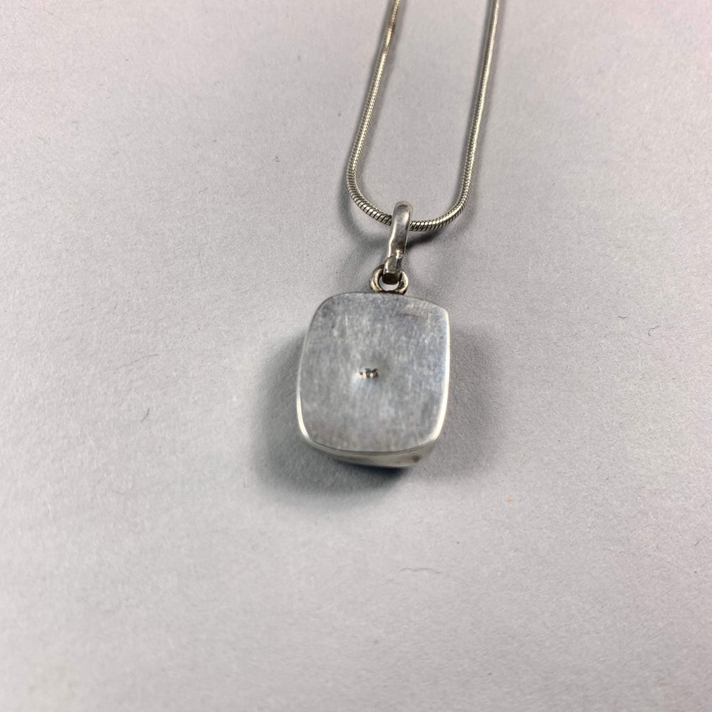 Vintage 925 Sterling Silver Labradorite Square Pendant & Snake Chain Necklace
