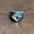 Vintage 80s Chunky Art Deco Style Clear Glass Gemstone Ring Statement - Size Q 1/2