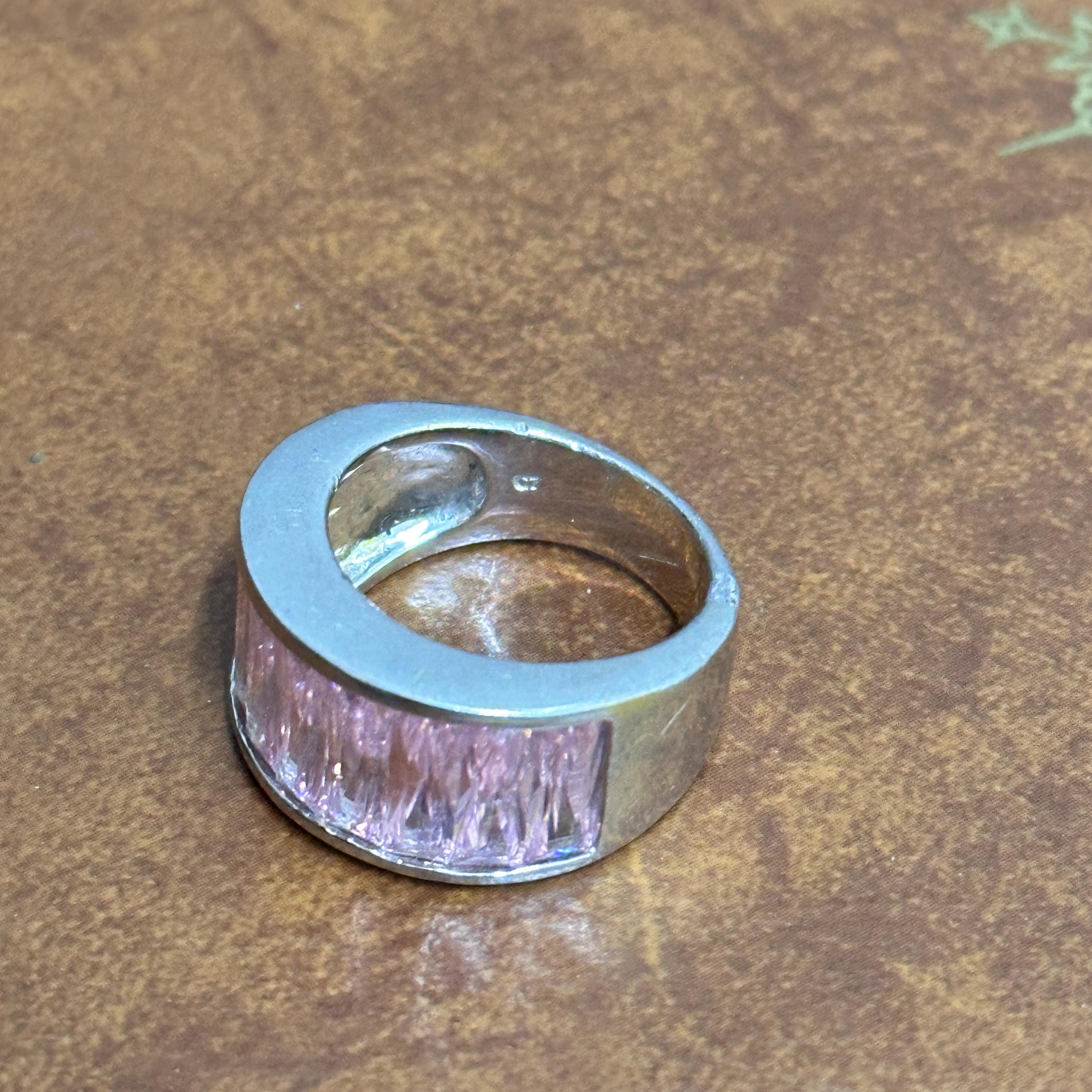 Vintage Chunky 925 Solid Silver Pale Pink Gemstone Ring - Size M