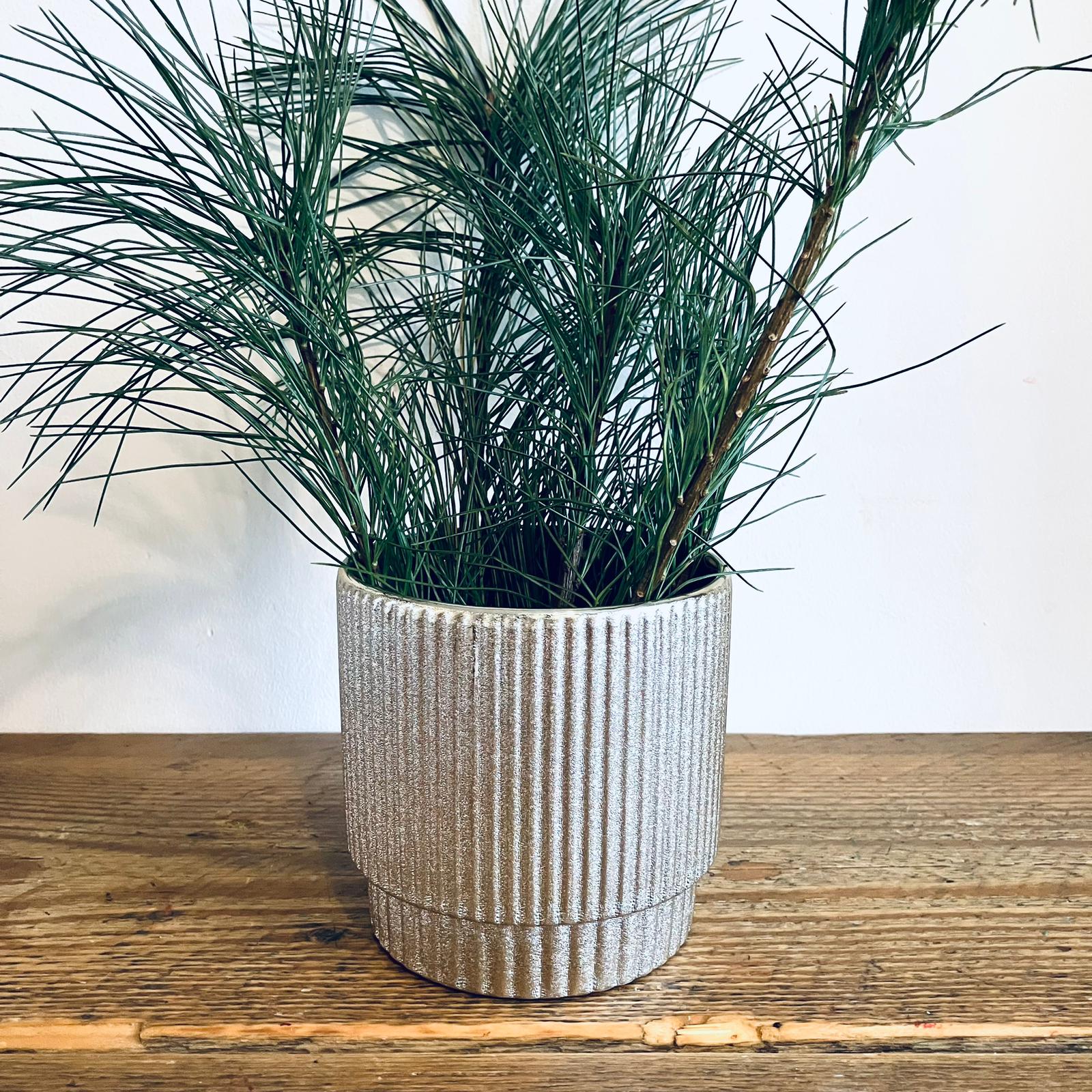 Metallic Gold Retro Planter Ribbed Plant Pot Unique Homeware Gift 11cm