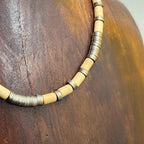 Vintage Chunky Hippie Boho Tribal Cream Wooden Bead Necklace Stretch Unique Gift